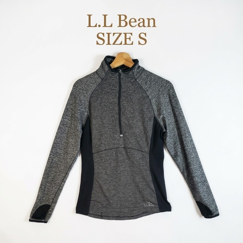 L.L. Bean Quarter Zip Striped Performance Pullover Womens Small Gray Gorpcore